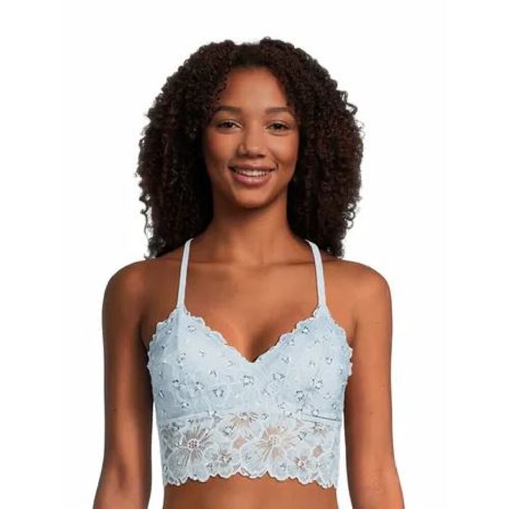 No Boundaries XL Longline Lace Bralette Sheer Romance Ditsy Floral Crossback